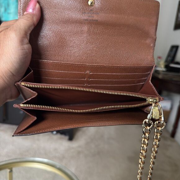 Louis Vuitton Portefeuille Sarah Monogram Long Wallet Brown Authentic with Chain - Picture 12 of 15